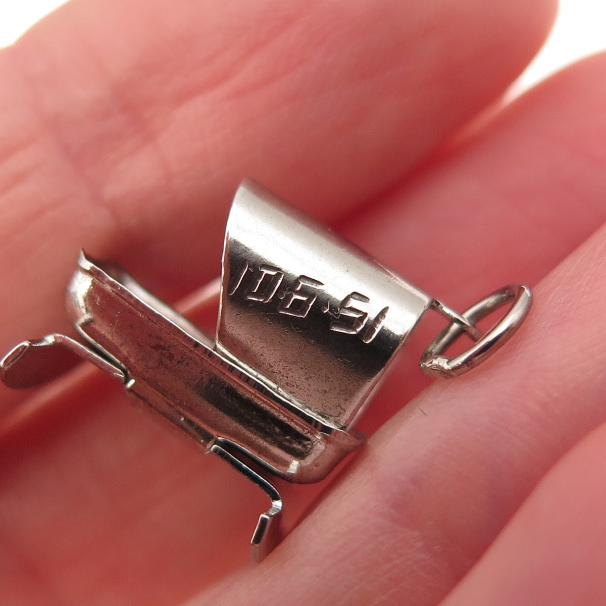 925 Sterling Silver Antique Art Deco Baby Cradle Oxidized 3D Charm Pendant