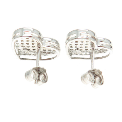 925 Sterling Silver Round-Cut C Z Heart Stud Earrings