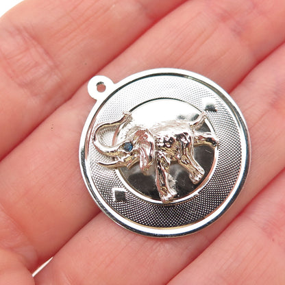 925 Sterling Silver Vintage Blue Rhinestone Elephant Charm Pendant