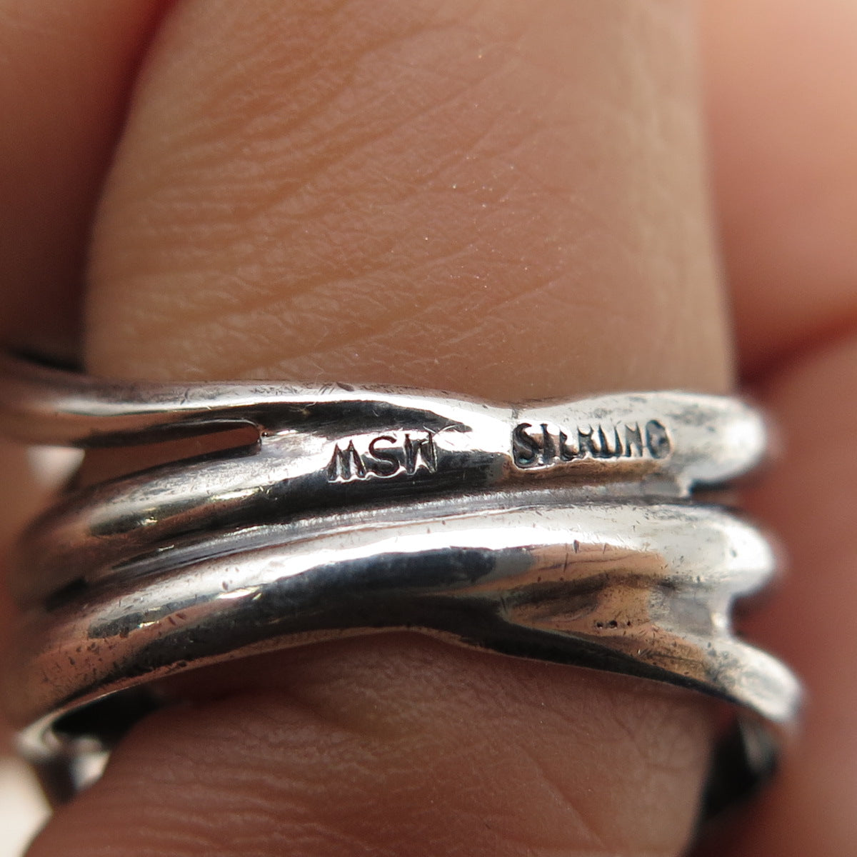 925 Sterling Silver Vintage MSW Modernist Yin Yang Oxidized Ring Size 7