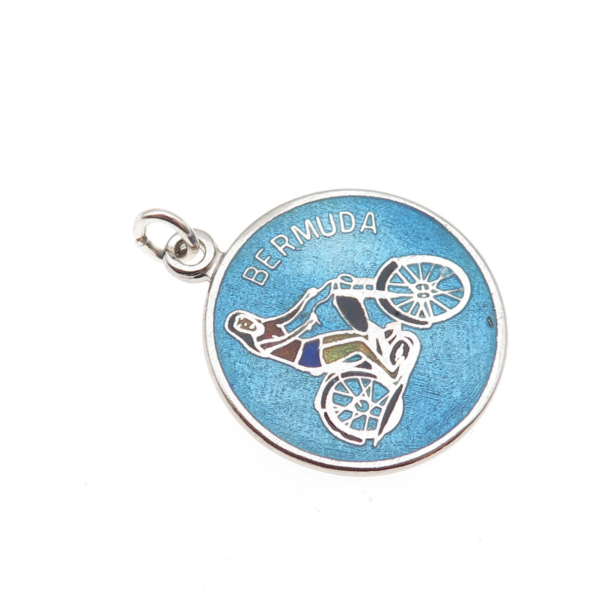 BREADNER CO 925 Sterling Silver Vintage Enamel Bermuda Motorcycler Charm Pendant