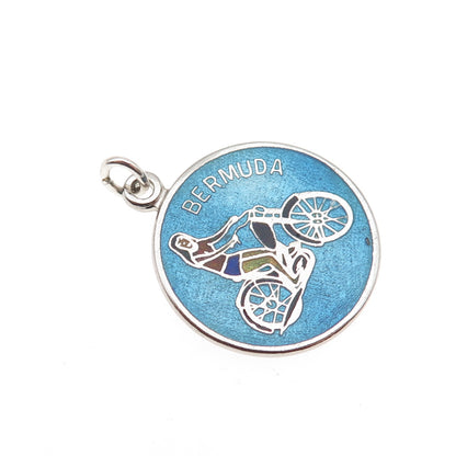 BREADNER CO 925 Sterling Silver Vintage Enamel Bermuda Motorcycler Charm Pendant