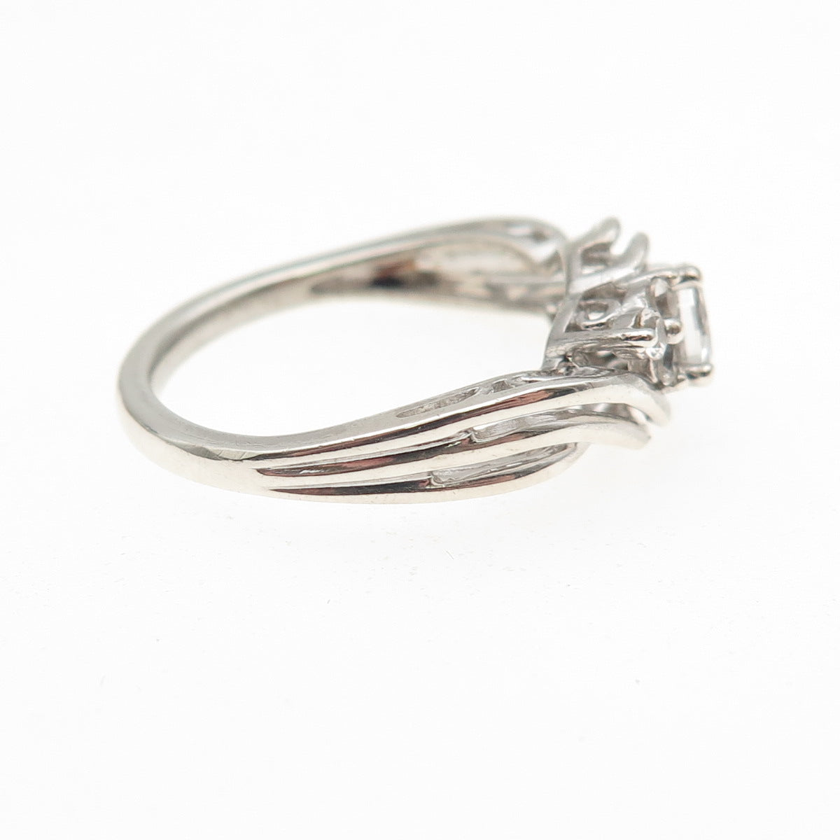 SUN 925 Sterling Silver Real Round-Cut White Topaz Engagement Ring Size 6.75