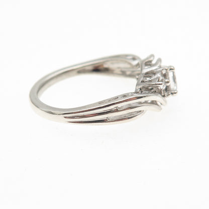 SUN 925 Sterling Silver Real Round-Cut White Topaz Engagement Ring Size 6.75