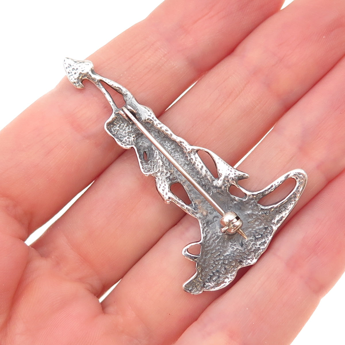 Shube 925 Sterling Silver Vintage Floral Lady Oxidized Pin Brooch