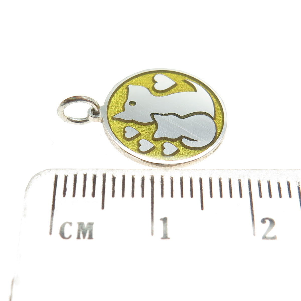 925 Sterling Silver Yellow Enamel Dog & Cat Friendship Minimalist Charm Pendant