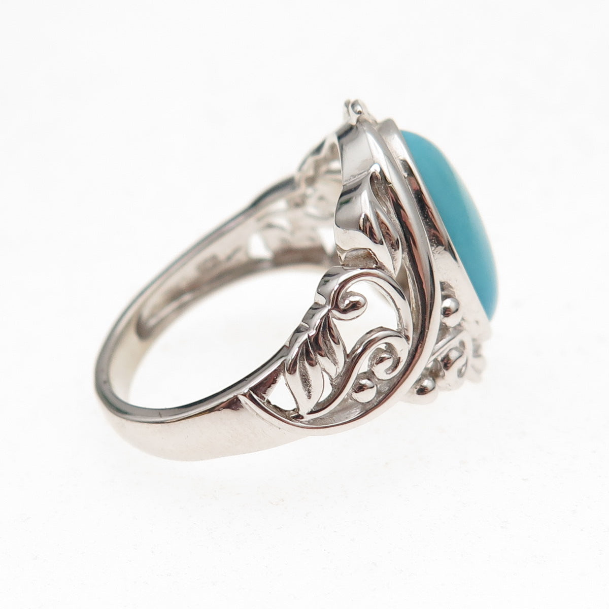 925 Sterling Silver Real Sleeping Beauty Turquoise Floral Ring Size 8