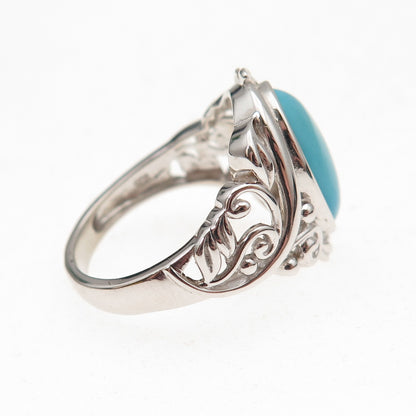 925 Sterling Silver Real Sleeping Beauty Turquoise Floral Ring Size 8