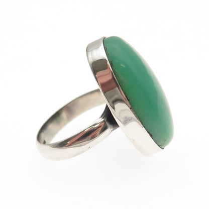 925 Sterling Silver Vintage Real Cabochon Chrysoprase Ring Size 5.75