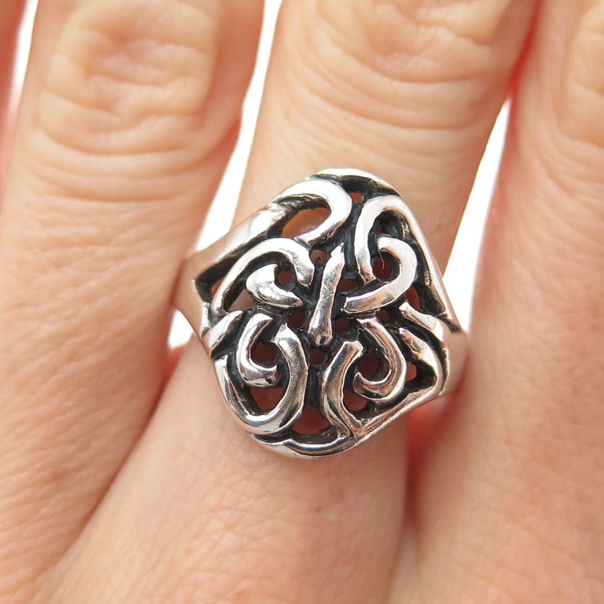 925 Sterling Silver Vintage Real Celtic Knot Oxidized Ring Size 8