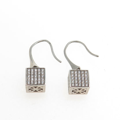 925 Sterling Silver Pave C Z Box Hook Earrings