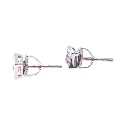 925 Sterling Silver Real Round-Cut White Topaz Square Stud Earrings