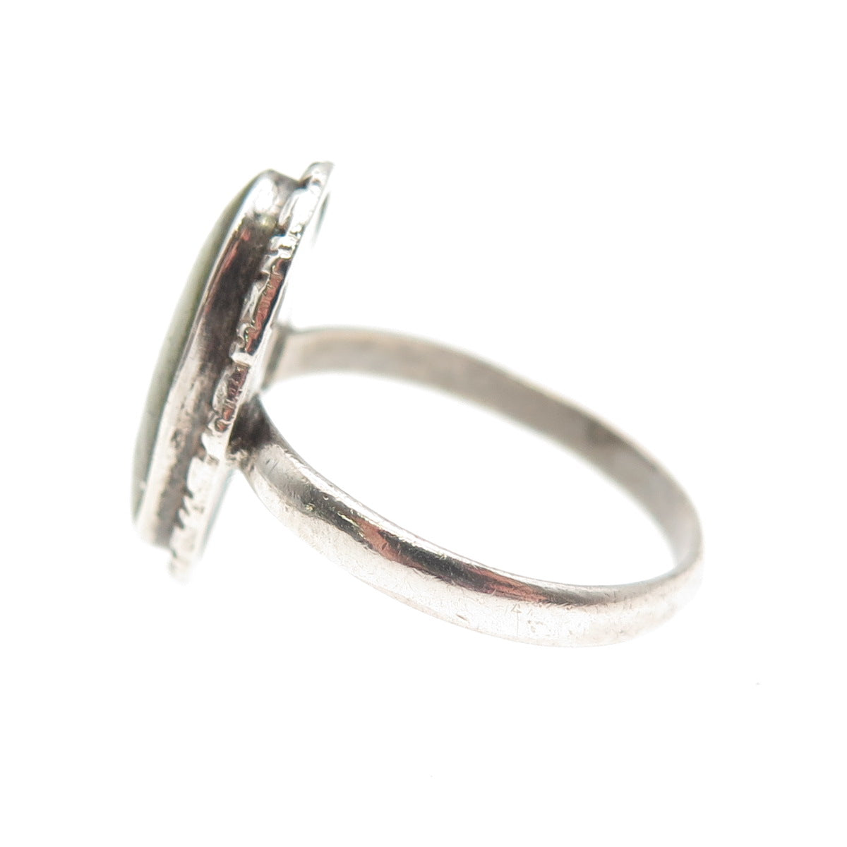 925 Sterling Silver Vintage Real Jade Bamboo Oxidized Ring Size 6.25