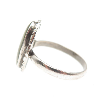 925 Sterling Silver Vintage Real Jade Bamboo Oxidized Ring Size 6.25