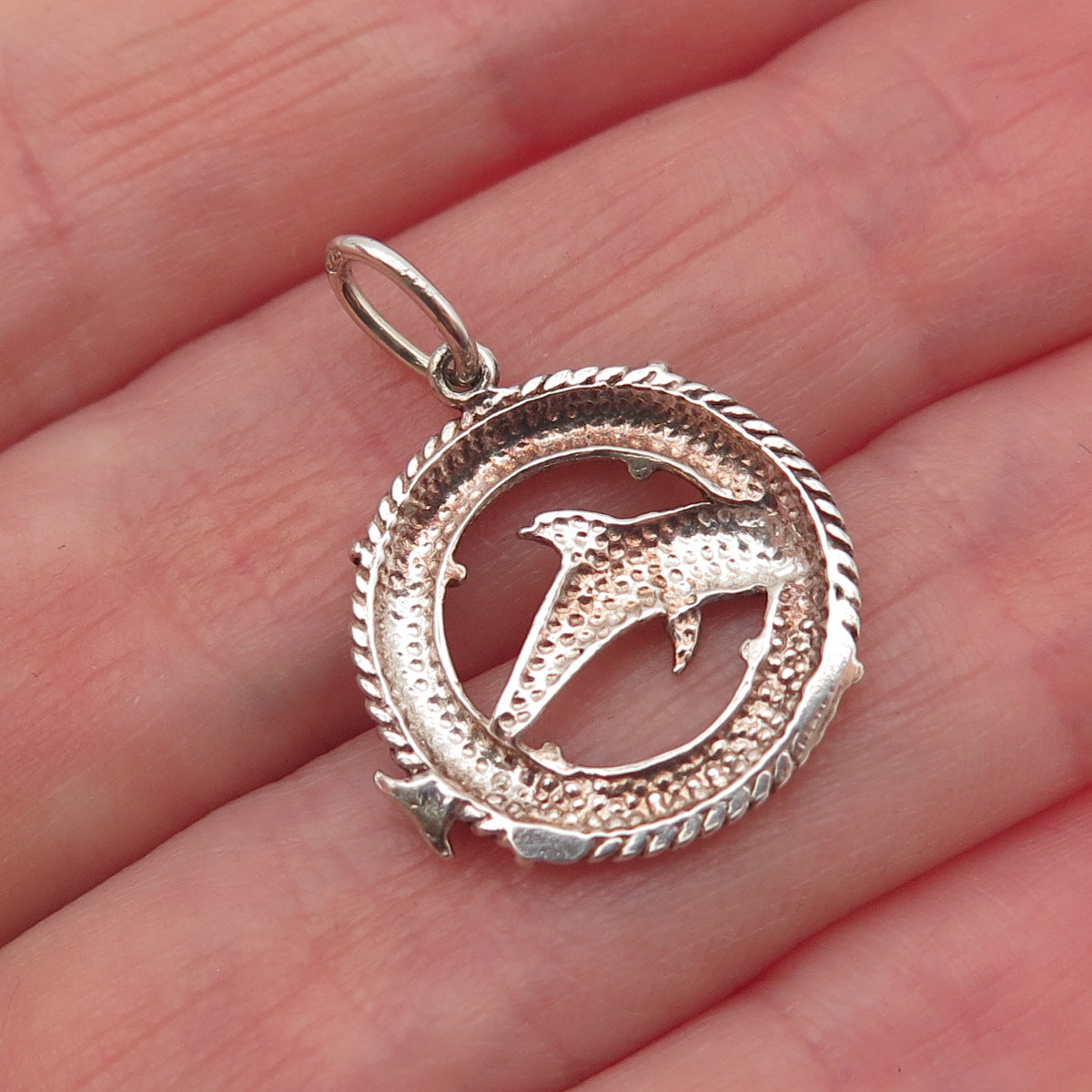 925 Sterling Silver Vintage Leeward Dolphin Oxidized Mini Charm Pendant