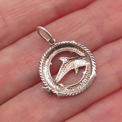 925 Sterling Silver Vintage Leeward Dolphin Oxidized Mini Charm Pendant