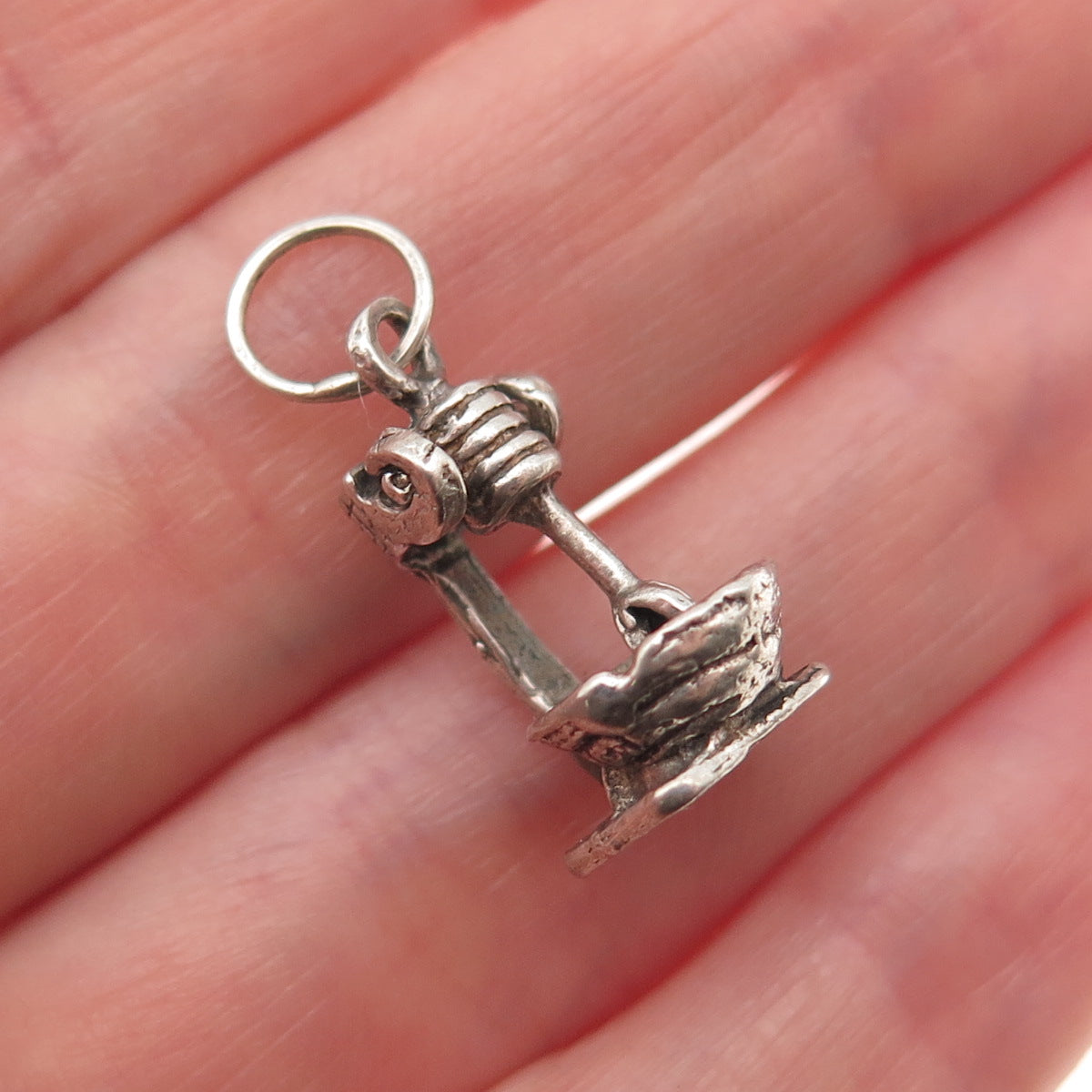 925 Sterling Silver Antique Art Deco Mixer Oxidized 3D Mini Charm Pendant