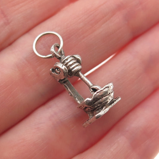 925 Sterling Silver Antique Art Deco Mixer Oxidized 3D Mini Charm Pendant