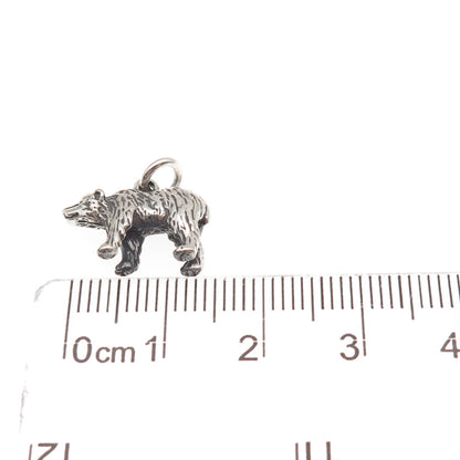 925 Sterling Silver Vintage Bear Oxidized 3D Mini Charm Pendant
