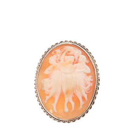 925 Sterling Silver Antique Art Deco Real MOP Three Graces Cameo Pin Brooch