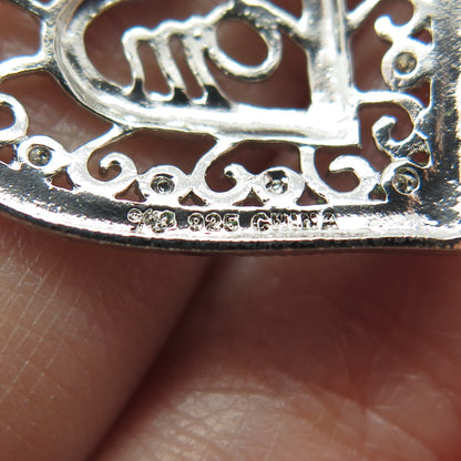 MICHAEL ANTHONY 925 Sterling Silver Diamond Accent "Mom" Heart Ornate Pendant
