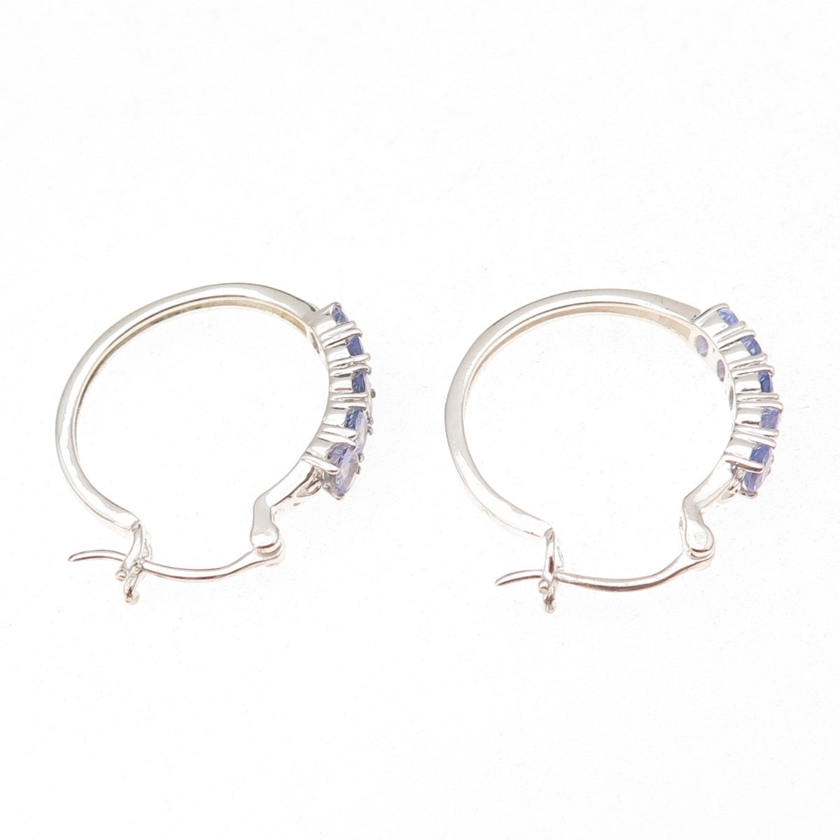 Chuck Clemency 925 Sterling Silver Real Oval-Cut Tanzanite Hoop Earrings