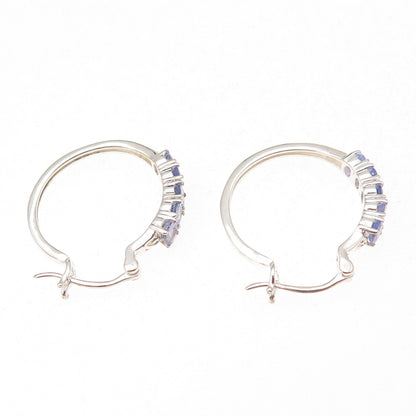 Chuck Clemency 925 Sterling Silver Real Oval-Cut Tanzanite Hoop Earrings