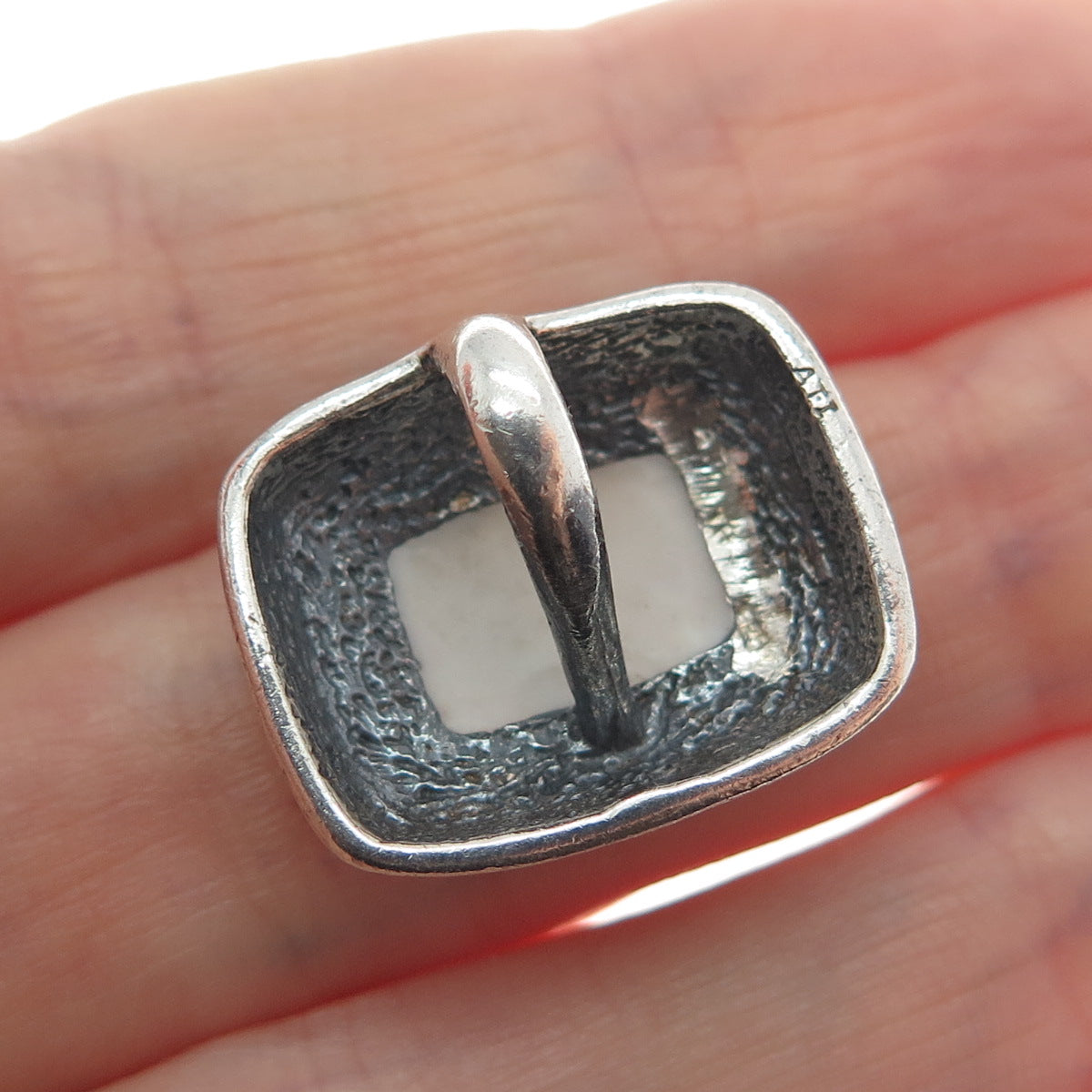 925 Sterling Silver Vintage Real MOP Granulated Oxidized Mini Charm Pendant