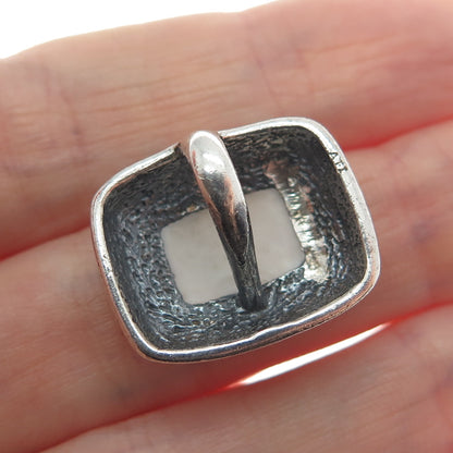 925 Sterling Silver Vintage Real MOP Granulated Oxidized Mini Charm Pendant