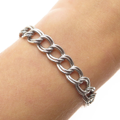 925 Sterling Silver Vintage Italy Double Curb Link Bracelet 6.5"