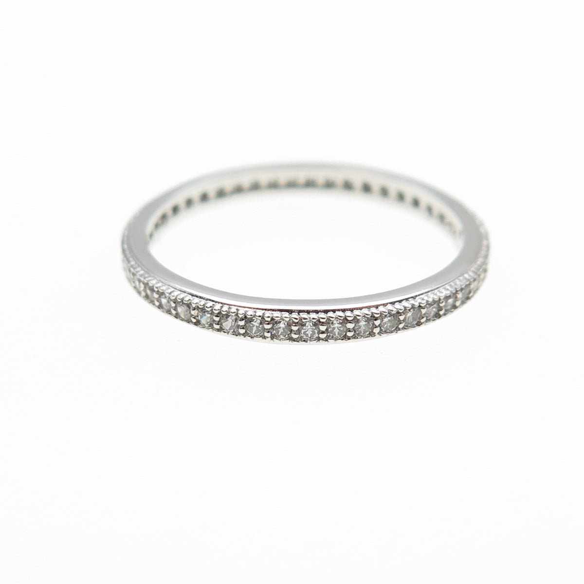 925 Sterling Silver Round-Cut C Z All Around Eternity Stackable Band Ring Size 6