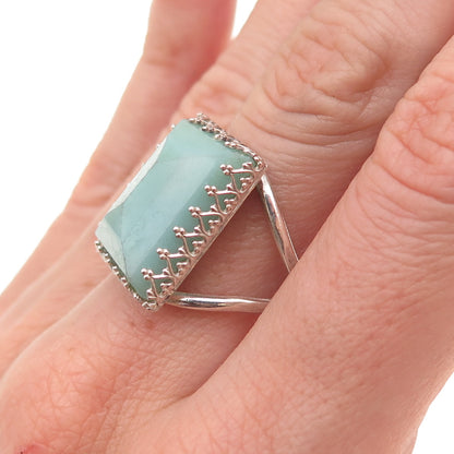 925 Sterling Silver Vintage Real Aventurine Oxidized Ring Size 8.25