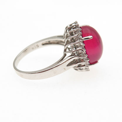 Stauer 925 Sterling Silver Lab-Created Star Ruby & C Z Ring Size 6.25