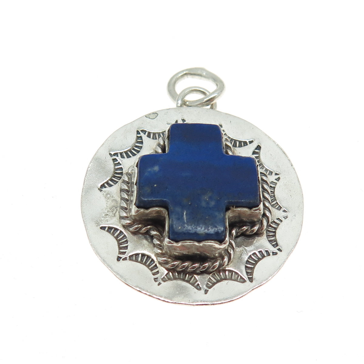 Old Pawn Sterling Silver Vintage Southwestern Lapis Lazuli Heart & Cross Pendant