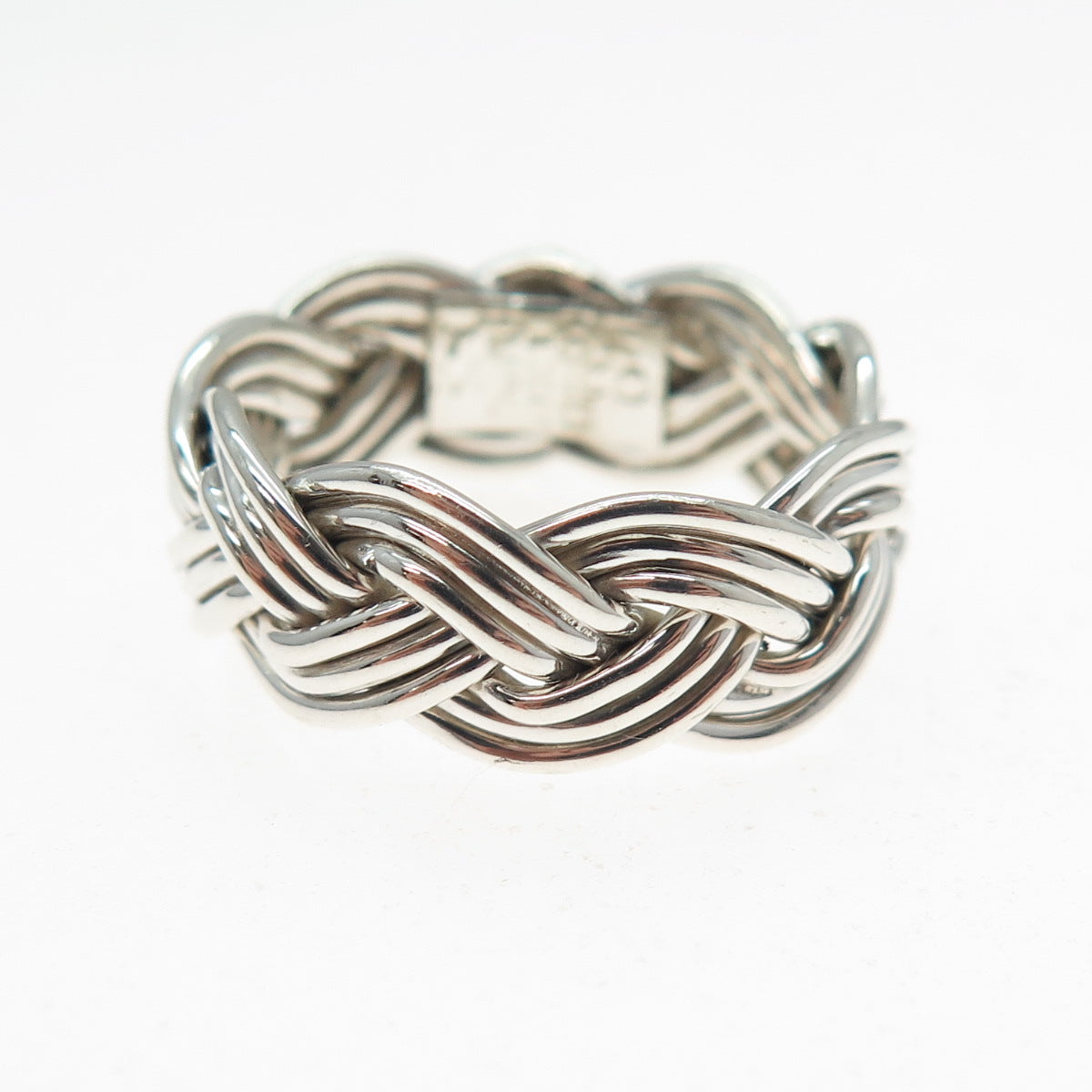 925 Sterling Silver Vintage Mexico Modernist Woven Ring Size 7.5