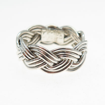 925 Sterling Silver Vintage Mexico Modernist Woven Ring Size 7.5