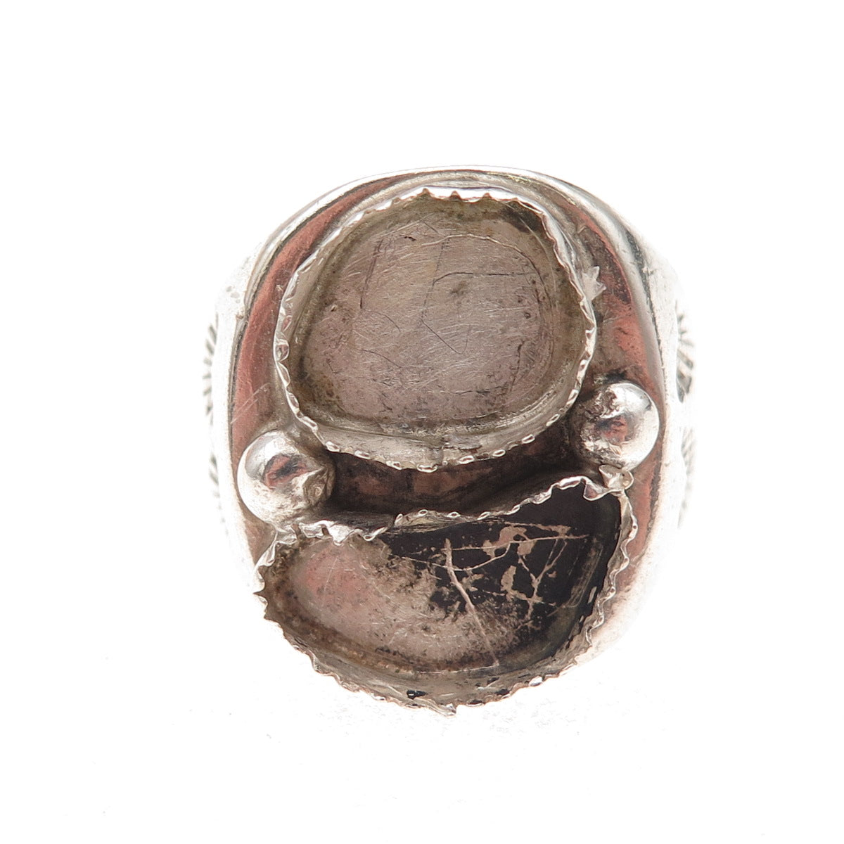 Rex Abeita Navajo Old Pawn 925 Sterling Vintage Ring Size 10.75 (missing stones)