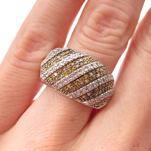 925 Sterling Silver Real Round-Cut Canary & White Diamond Ring Size 5