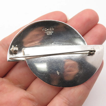 925 Sterling Silver Vintage Mexico Real Black Onyx Gem Modernist Pin Brooch