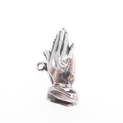 HAYWARD 925 Sterling Silver Vintage Praying Hands Oxidized Mini Charm Pendant