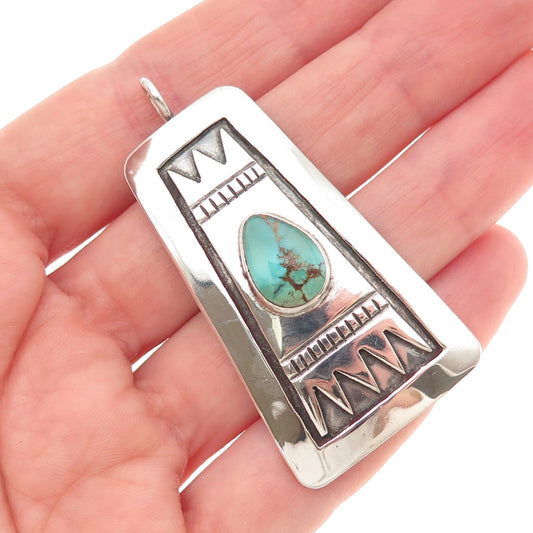Old Pawn 925 Sterling Silver Vintage Southwestern Turquoise Tribal Pendant