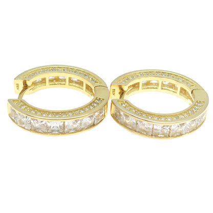 925 Sterling Silver Gold Plated Princess-Cut C Z Hoop Earrings