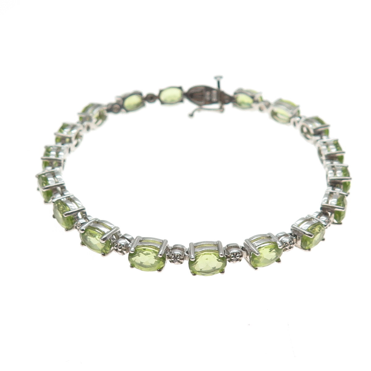 HENG NGAI 925 Sterling Silver Real Diamond Accent & Peridot Bracelet 7.25"