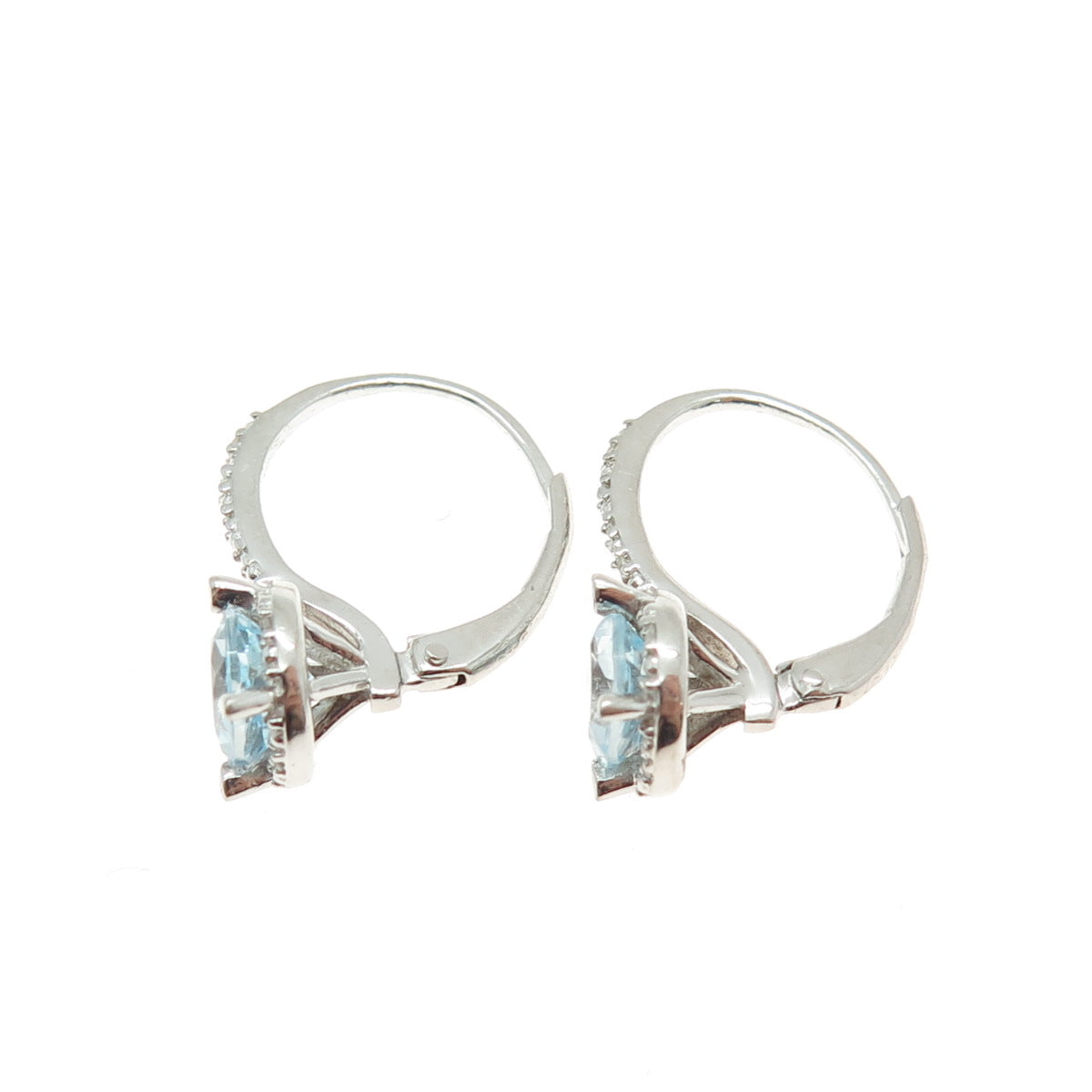 925 Sterling Silver Real Round-Cut Diamond & Blue Topaz Earrings