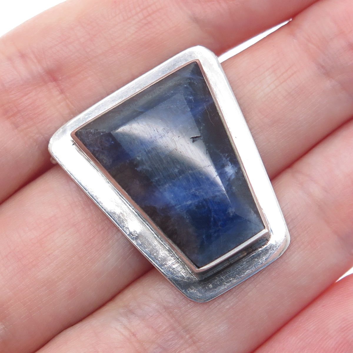 925 Sterling Silver Vintage Real Sodalite Modernist Slide Pendant