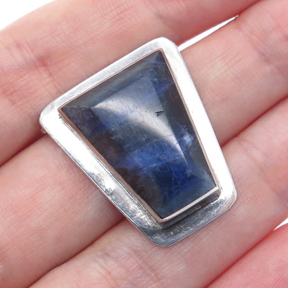 925 Sterling Silver Vintage Real Sodalite Modernist Slide Pendant