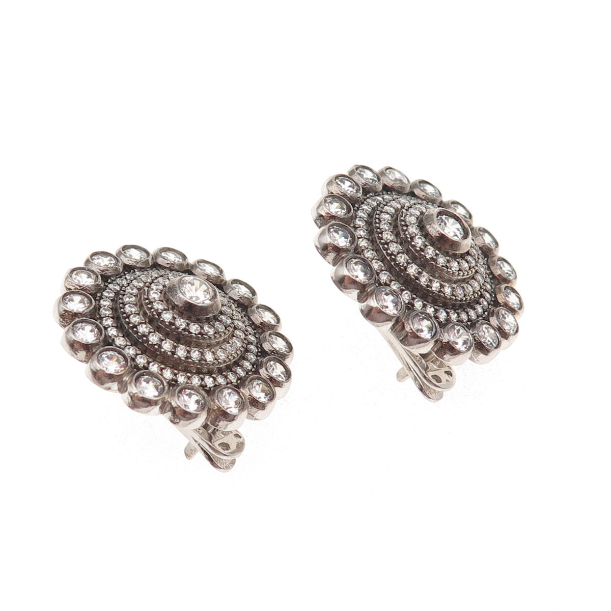 925 Sterling Silver Round-Cut C Z Sparkle Earrings