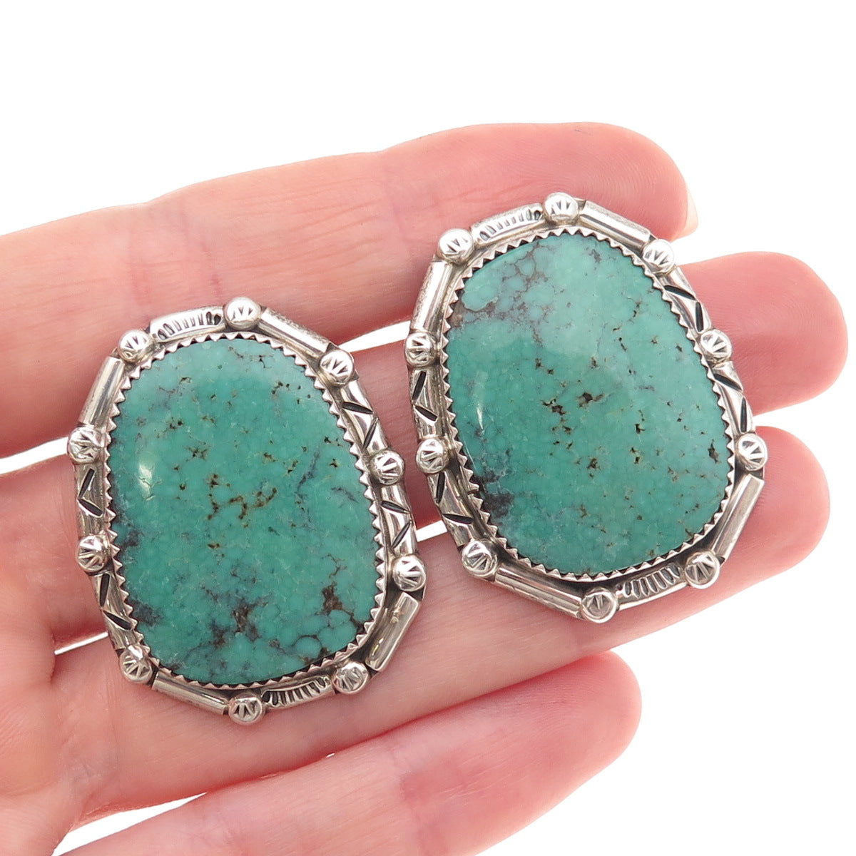 Patricia Platero Navajo Old Pawn 925 Sterling Vintage Turquoise Tribal Earrings