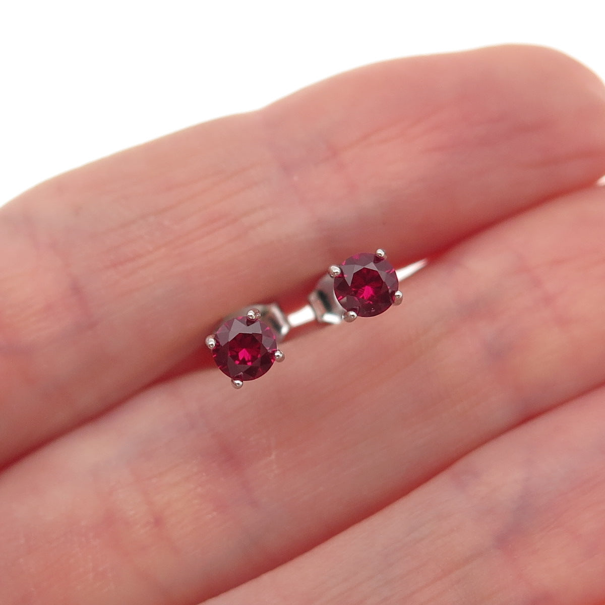 925 Sterling Silver Round-Cut Lab-Created Ruby Stud Earrings