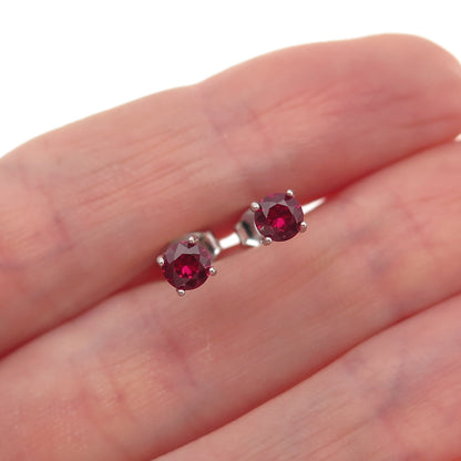 925 Sterling Silver Round-Cut Lab-Created Ruby Stud Earrings